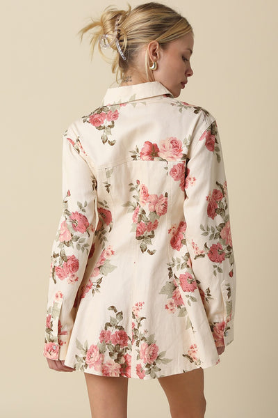 Floral Button A-line Long Sleeve Dress