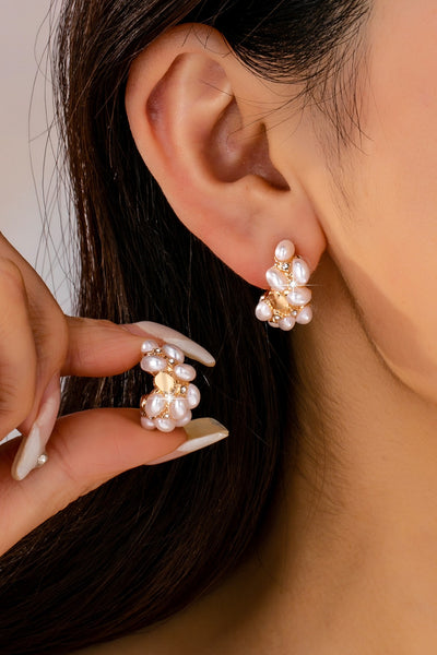 Pearl Cluster Half-hoop Stud Earrings