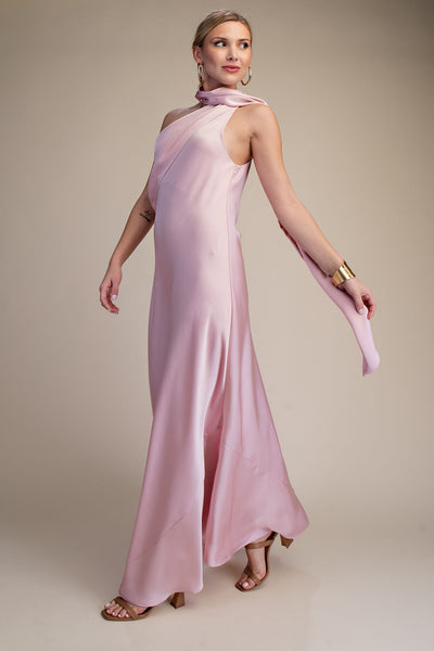 Mock Neck Sleeveless Satin Dress