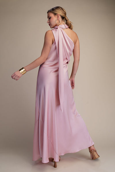 Mock Neck Sleeveless Satin Dress