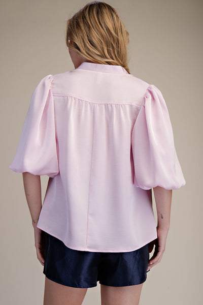 Collar V-neck Bubble Sleeve Poplin Top