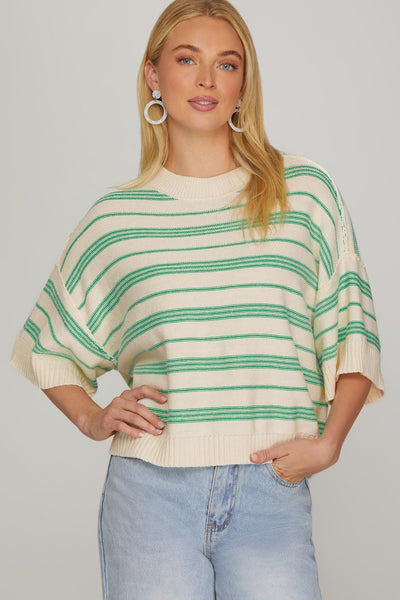 Drop Half Sleeve Striped Sweater Top
