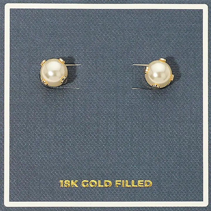 18K Gold Filled Prong Set Pearl Stud Earrings