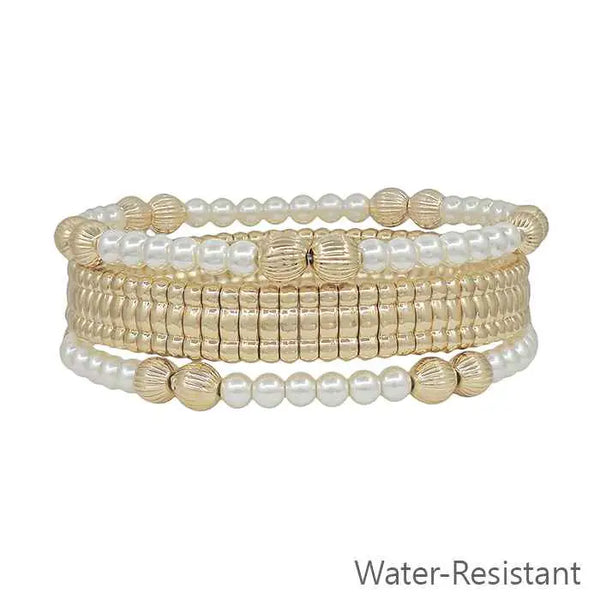 Set of 3 Pearl Bracelets with Gold Beads