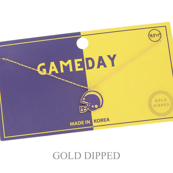 Game Day Football Helmet Gold Plated Necklace