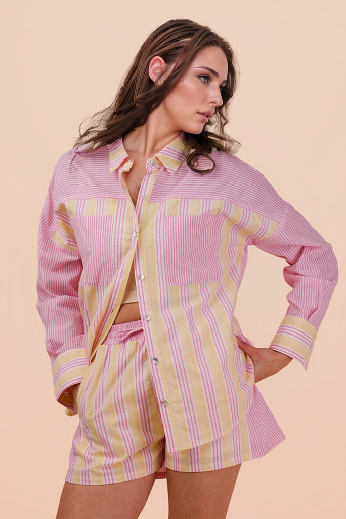 Stripe Woven Top & Shorts Set