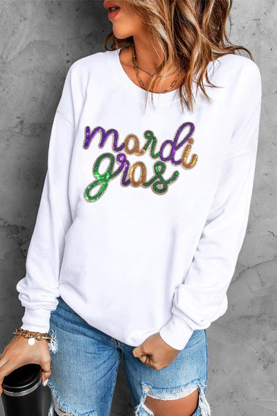 Sequin Mardi Gras Crew Neck Sweatshirt