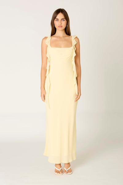 Open Back Ruffle Maxi Dress
