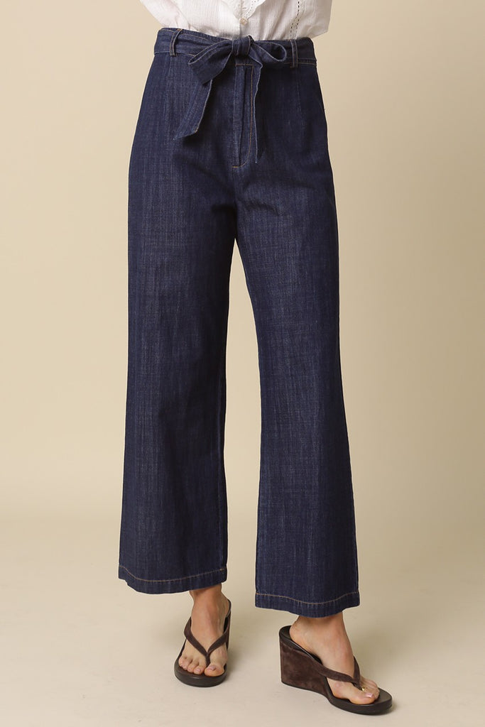 Denim High Rise Tie-Waist Pants