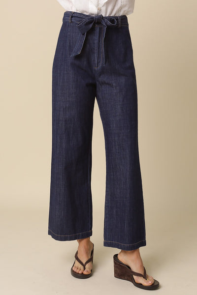 Denim High Rise Tie-Waist Pants