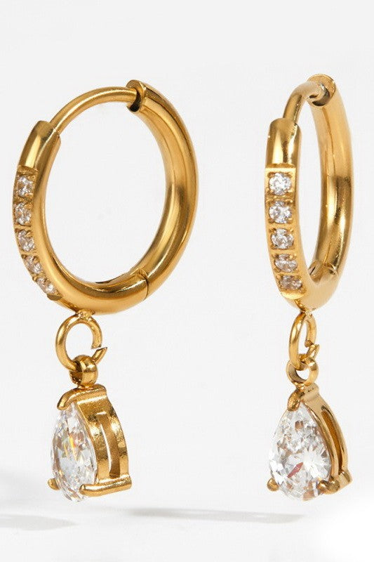 18k Stainless Steel Crystal Teardrop Earrings