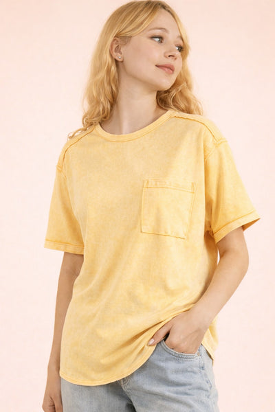 Mineral Washed Knit Top W/ Pocket