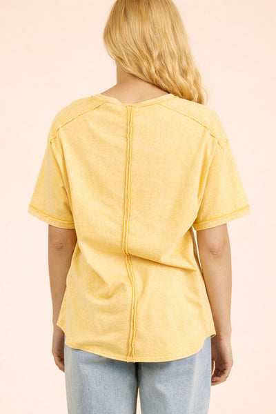 Mineral Washed Knit Top W/ Pocket