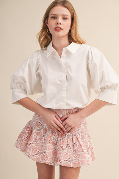 Puff Sleeve Button Down Top