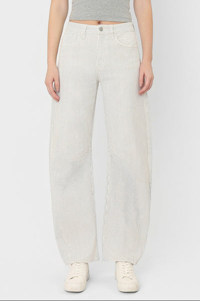 Vervet HR Striped Crop Barrel Jeans