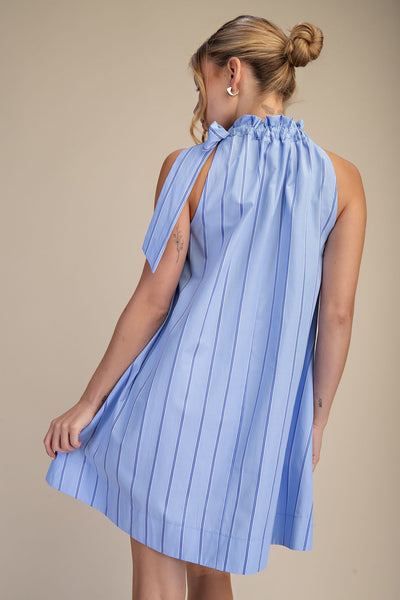 Ruffle Neck Tie Sleeveless Mini Dress