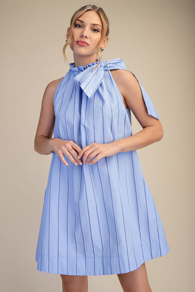 Ruffle Neck Tie Sleeveless Mini Dress