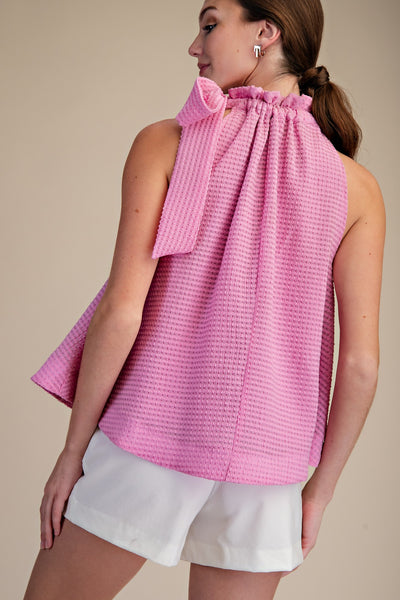 Ruffle Neck Tie Sleeveless Top