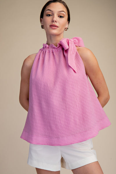 Ruffle Neck Tie Sleeveless Top