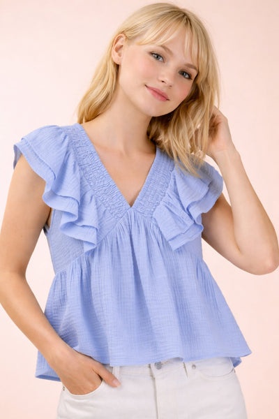 Ruffle Sleeve Cotton Gauze Top