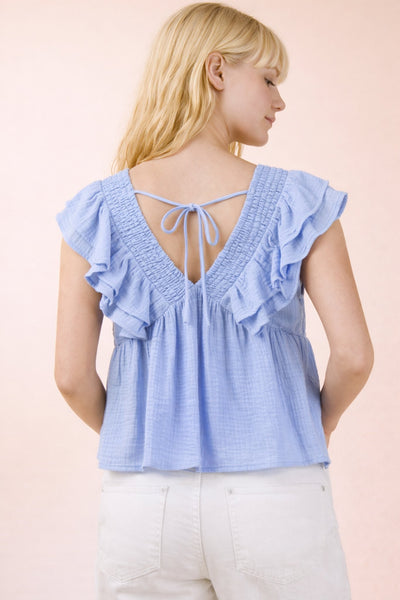 Ruffle Sleeve Cotton Gauze Top