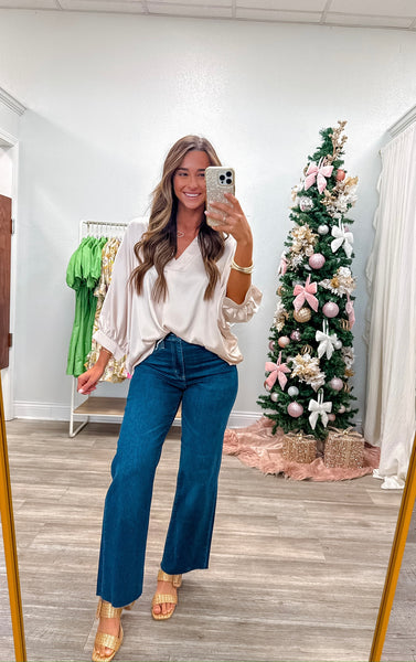 Satin V-Neck Loose Fit Blouse