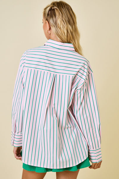 Striped Button Down Shirt W/ Pocket