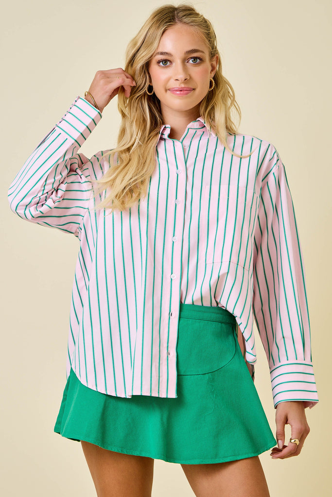 Striped Button Down Shirt W/ Pocket