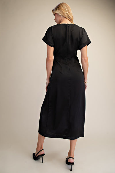 Gathered Metal Trim Midi Dress