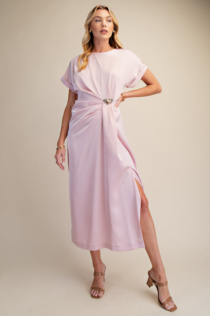 Gathered Metal Trim Midi Dress