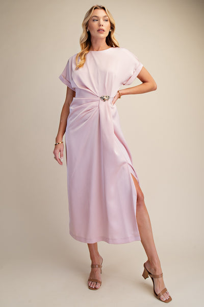 Gathered Metal Trim Midi Dress