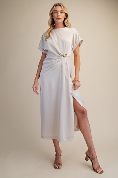 Gathered Metal Trim Midi Dress