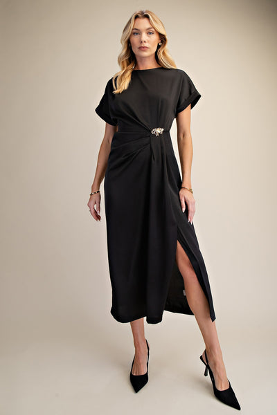 Gathered Metal Trim Midi Dress
