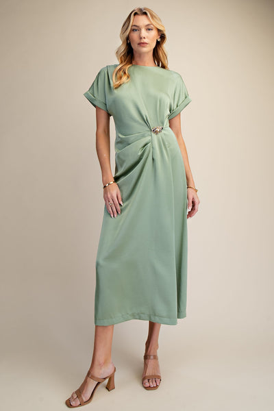 Gathered Metal Trim Midi Dress