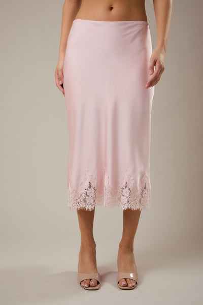 Lace Trim Bias Cut Midi Skirt