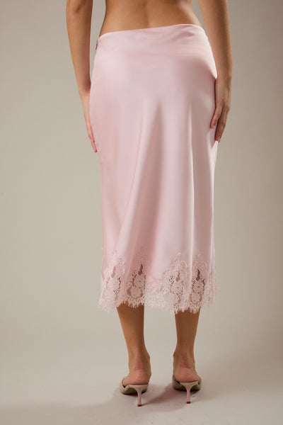 Lace Trim Bias Cut Midi Skirt
