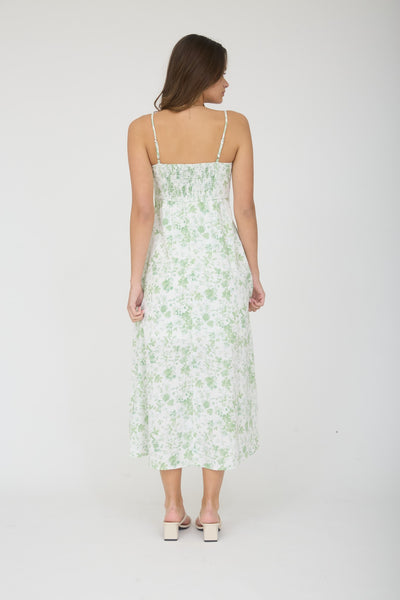 Watercolor Floral Spaghetti Strap Midi Dress