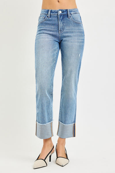 Risen TC Mid Rise Crop Straight Cuff Jean