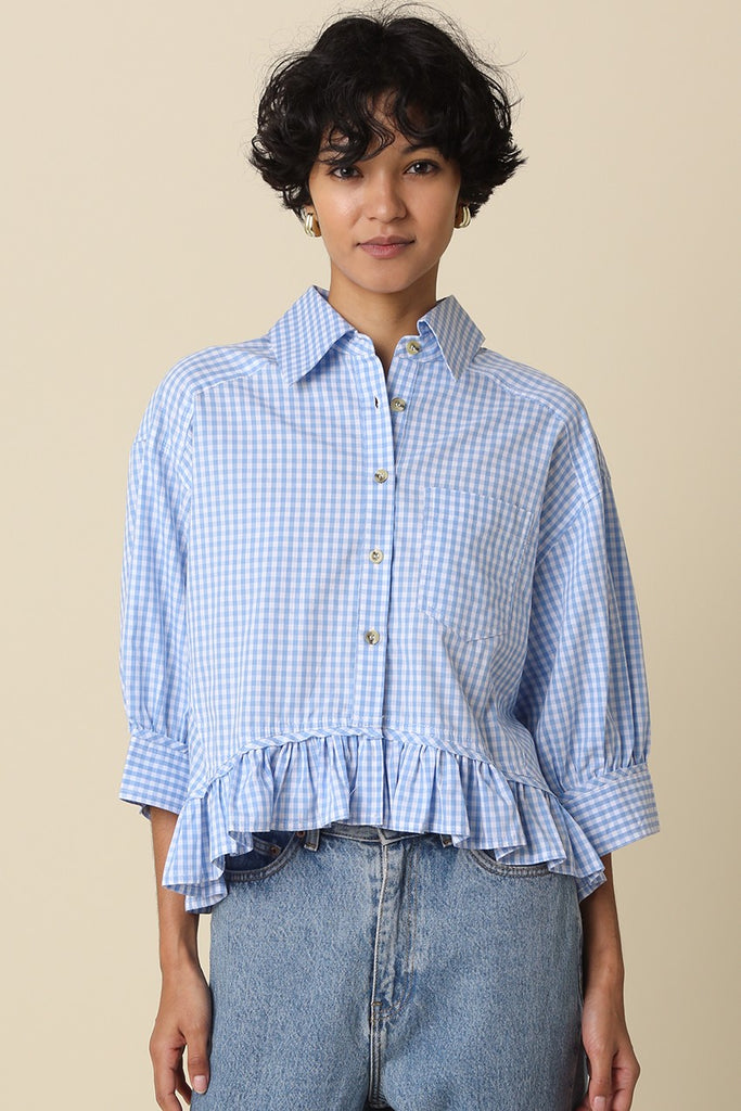 Tara Gingham Ruffle Hem Blouse