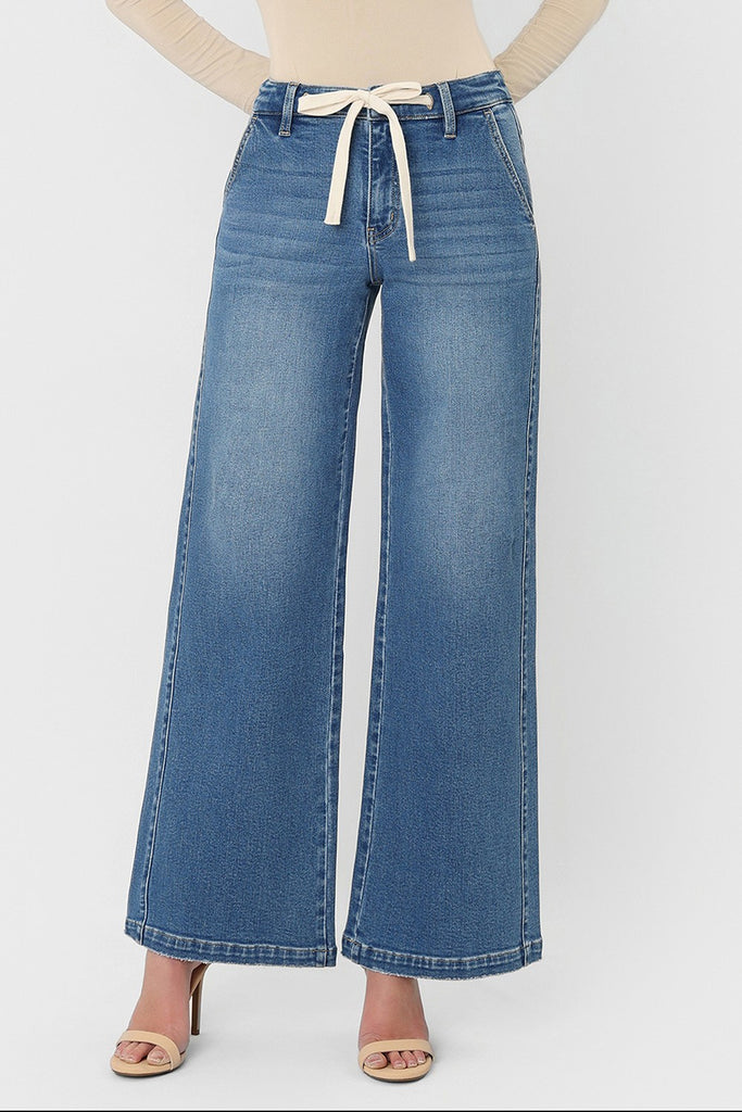 Vervet HR Waist Tie Twist Wide Jeans