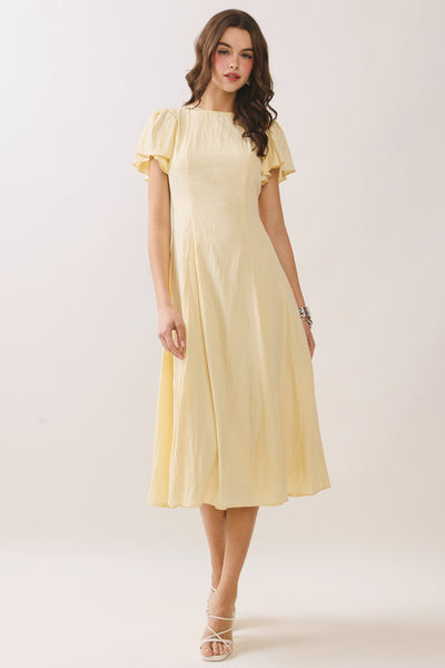 Flutter Short Sleeve Flowy Midi Dress