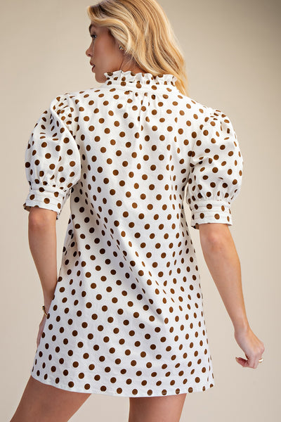 Ruffle V-Neck Puff Sleeve Mini Dress