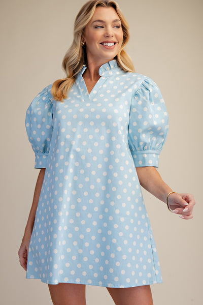 Ruffle V-Neck Puff Sleeve Mini Dress