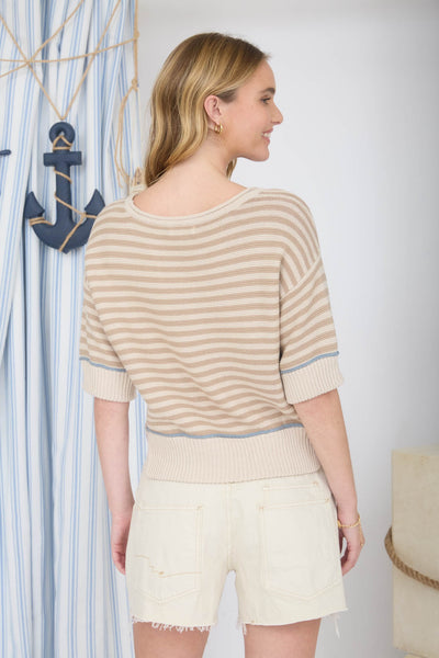 Stripe Raw Edge Detail Sweater