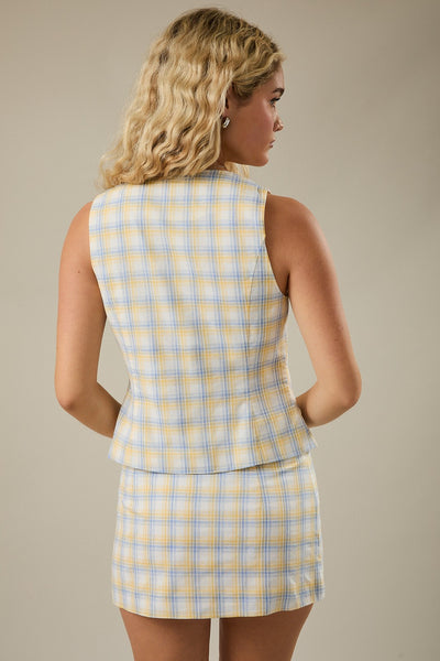 Plaid Button Up Top & Mini Skirt Set