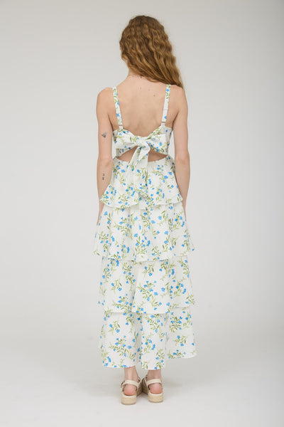 Floral Ruffle Tiered Back Tie Midi Dress