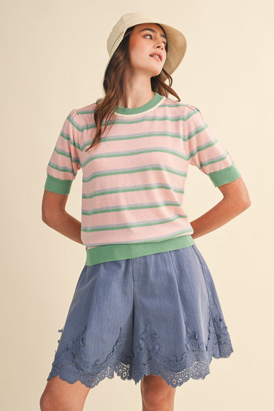 Striped Short Sleeve Sweater