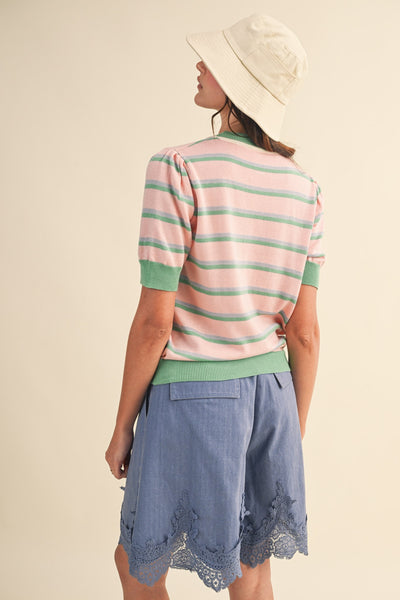 Striped Short Sleeve Sweater