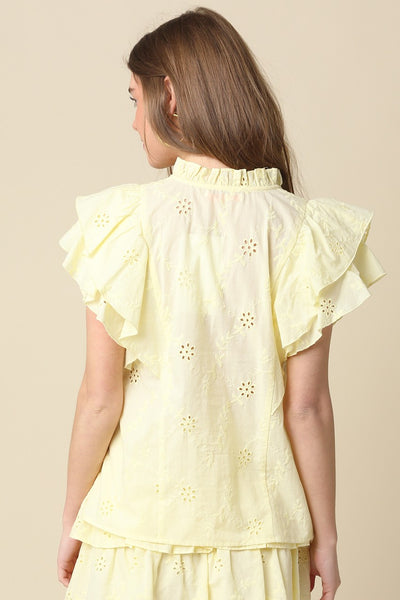 Ruffle Flutter Sleeve Lace-up Blouse