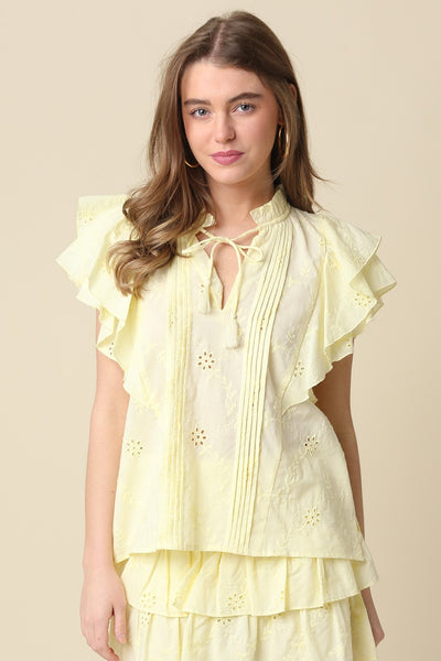 Ruffle Flutter Sleeve Lace-up Blouse